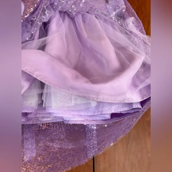 BLUEBERi Boulevard - Lilac Embroidered chiffon rosette dress (Size 5T)